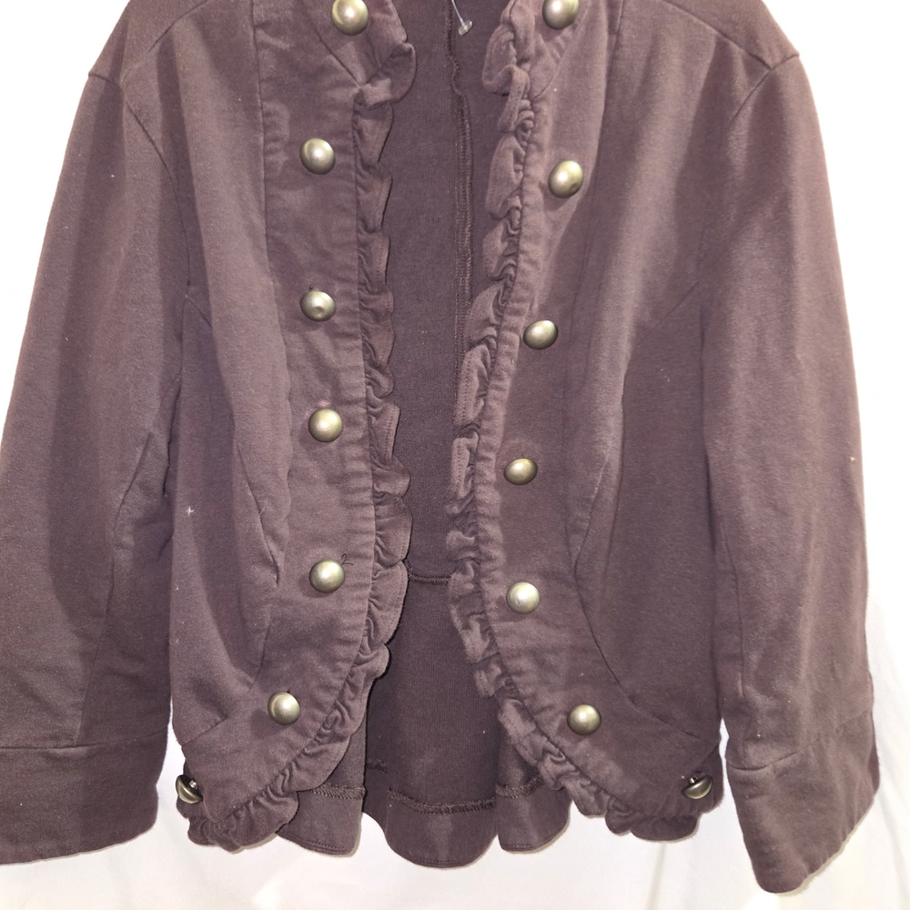 Brown Ruffled Button-Up Jacket